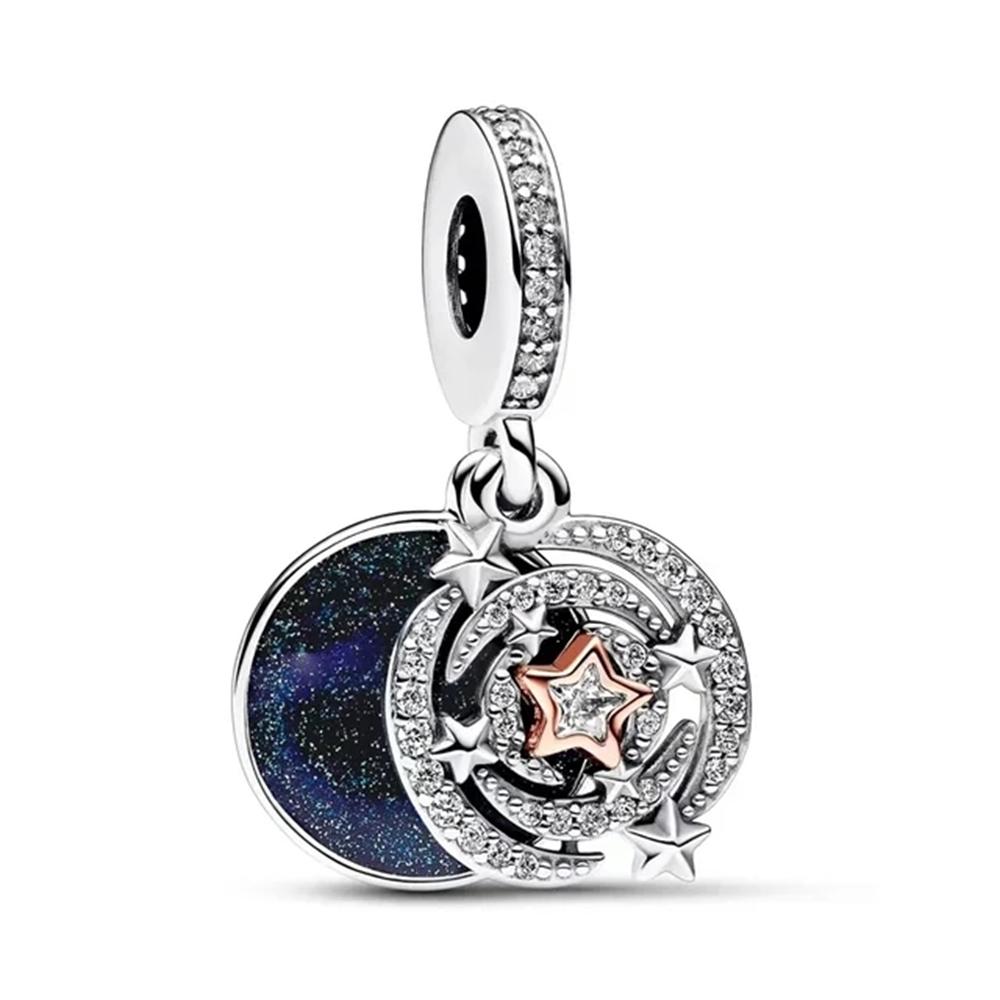 New Fashion 925 Silver Romantic Starry Sky Moon Sun Stars Pendant Fit Charms Bracelet Women Jewelry Gift
