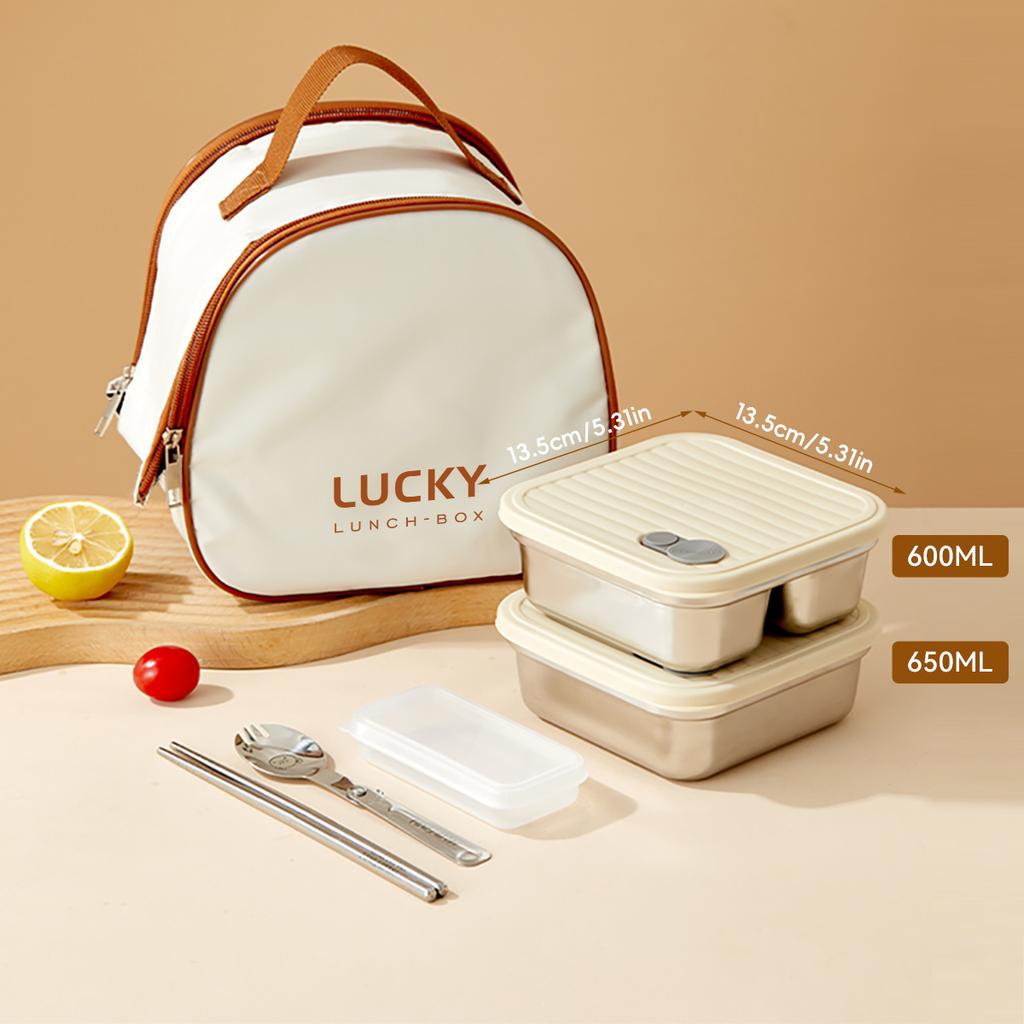 WORTHBUY 304 Stainless Steel Square Bento Lunch Box For  Kids Students Reusable Sealed Leak-proof Cold And Hot Food Container