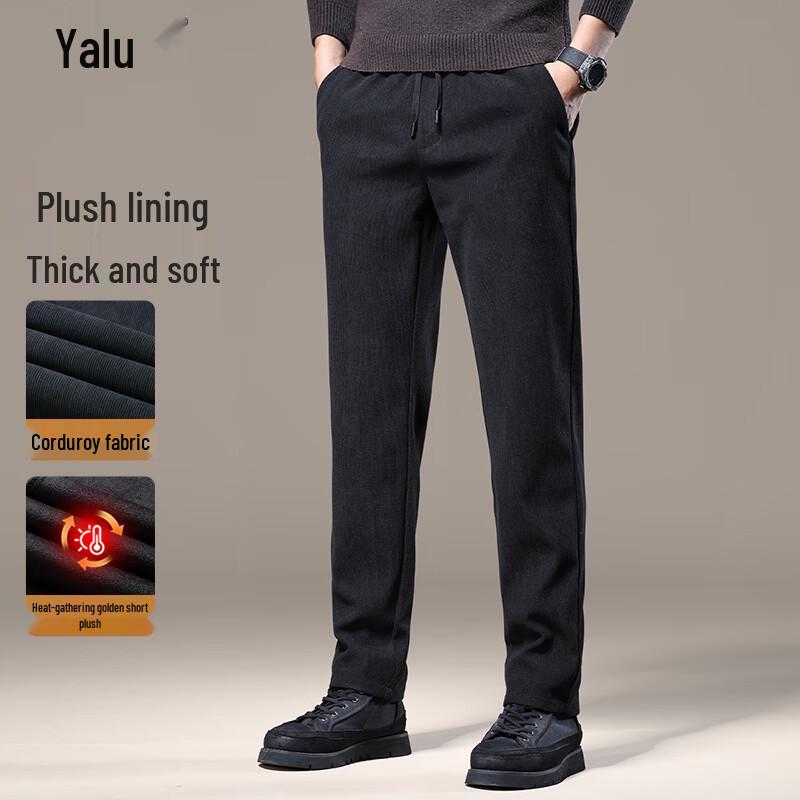 Ya Lu Men's Thickened Corduroy Straight-Leg Casual Pants