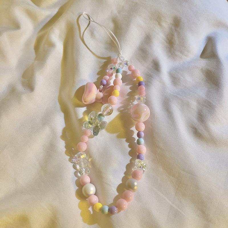 Bracelet de perles d'amour pour femmes, petit nœud en cristal frais, fleurs, amour, chaîne de téléphone portable, anti-chute, accessoires de coque de téléphone portable, DIY