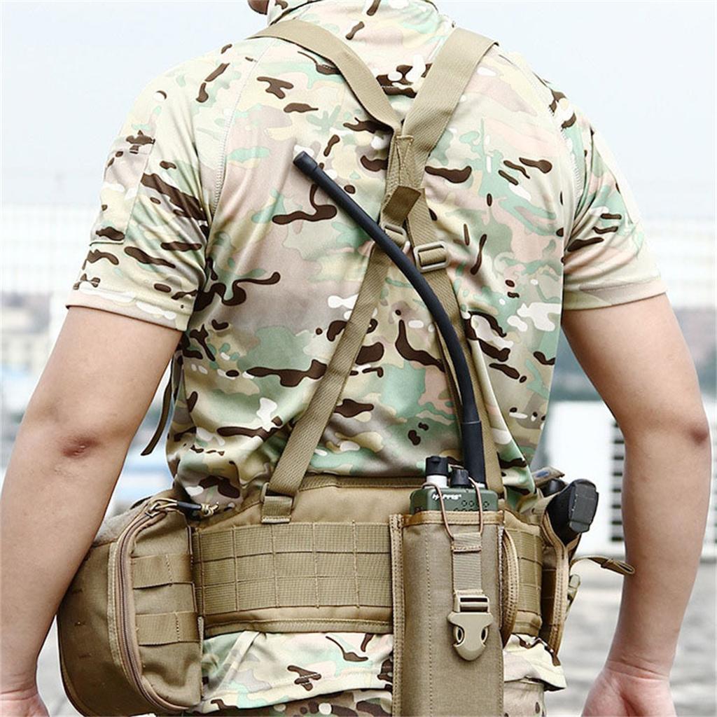 Tactical MOLLE Padded Waist Belt with Y-Shaped Suspenders 600D Heavy Duty Battle Belt Support Combat Load Carrier for Airsoft Hunting