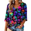 Women's V-Neck Halloween Print Lightweight Top for Spring and Summer