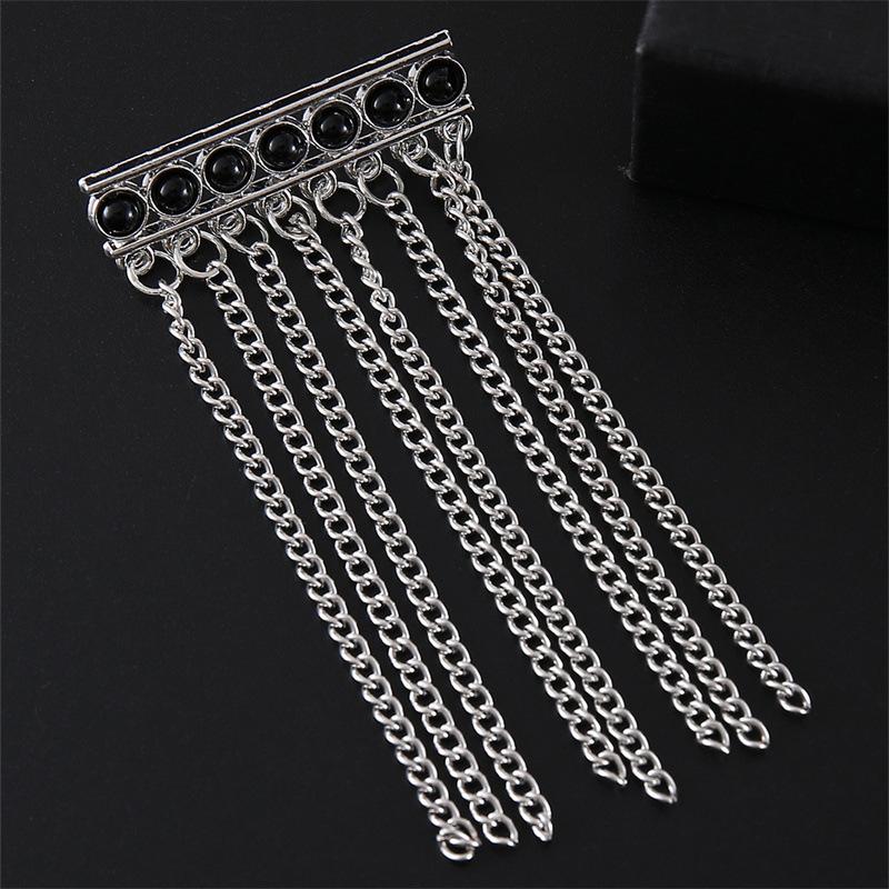 New Rhinestone Tassel Chain Brooch Men's Suit Badge Korean Fashion Lapel Pins Luxulry Jewelry Brooches Accessories