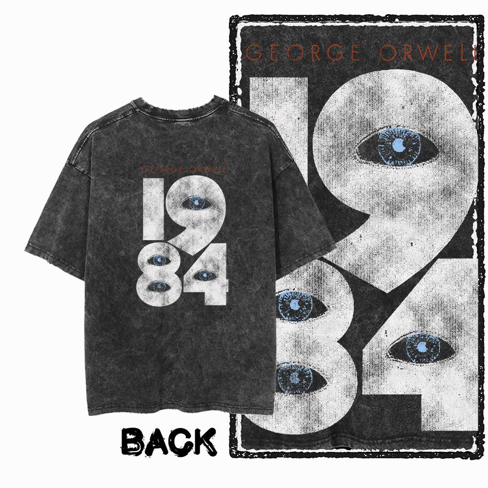 G02 Back Print Cotton Big Size 1984 Graphic Men T-shirt | Acid Washed  Streetwear Cool Vintage O-neck Men's Tee Tshirt