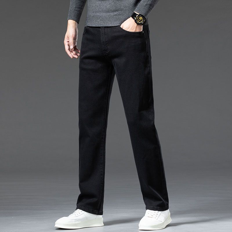 Men's Loose Straight Jeans Black High-End Youth Casual Versatile Trousers for Autumn and Winter