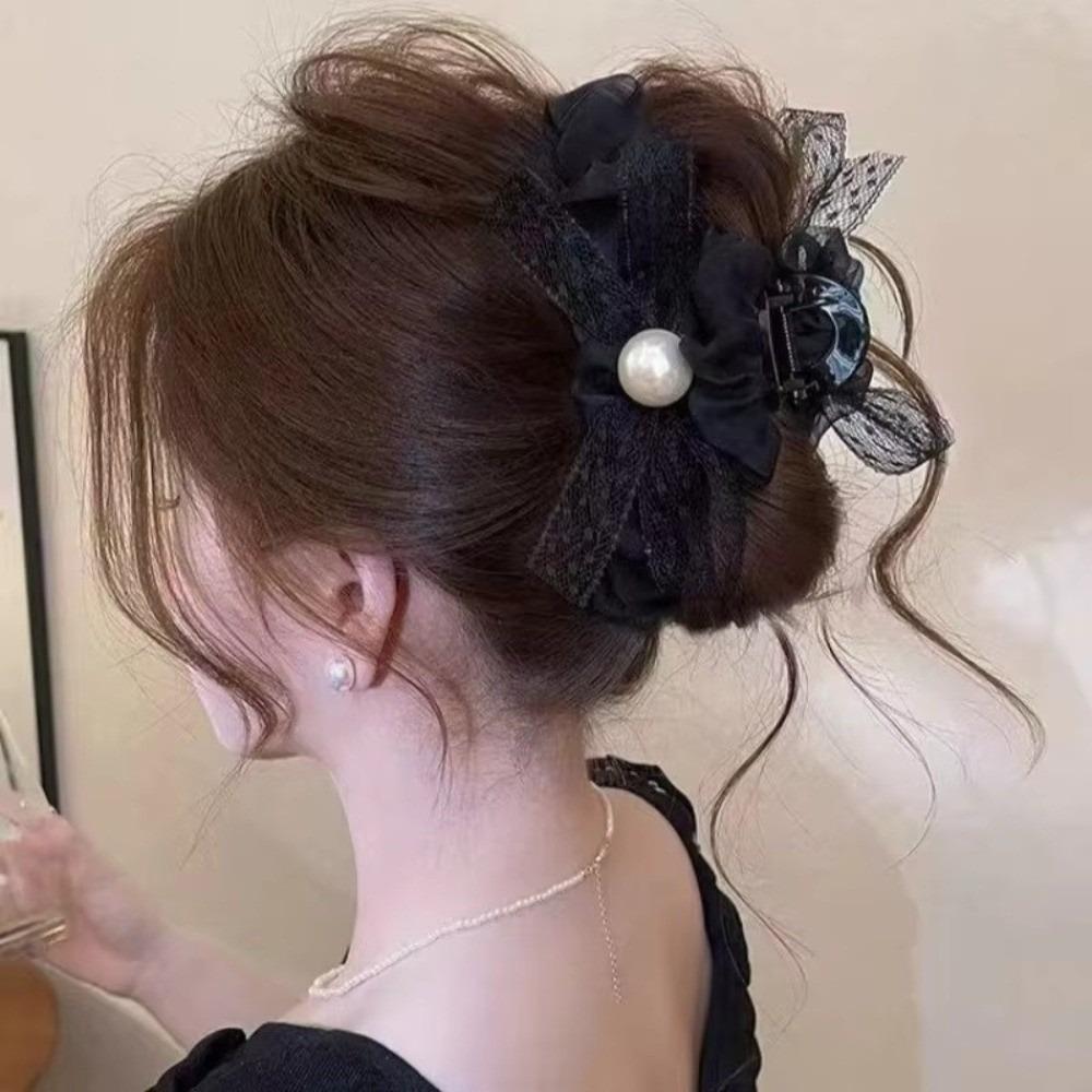 Back of Head Women Hair Clip Mesh Bow Shark Clip New Hair Claws Hair Accessory