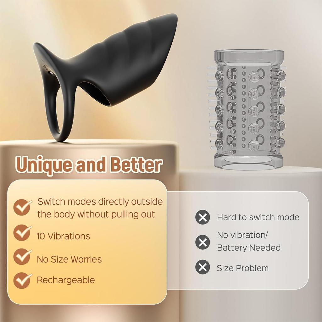 Vibrating Penis Sleeve Cock Ring, Adult Sex Toys for Men Women Penis Extender for Penis Testicles G Spot Stimulation, Male Couple Sex Toy Erection Sex