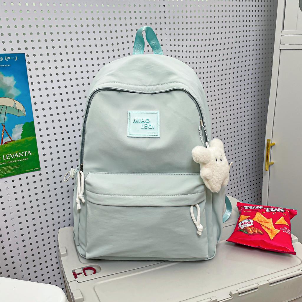 Schoolbag large capacity solid color backpack women's simple lightweight high-end school bag Korean version of junior high school students fashion 