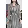 2025 Plus Size Striped Dress - Slimming Waist-Cinching Design for Spring & Autumn Casual Fashion