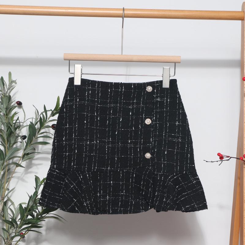 2023 Plaid Tweed High-Waisted Fishtail Mini Skirt