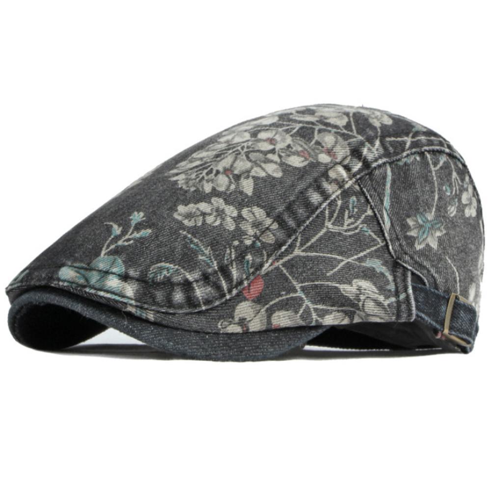 HT4641 Beret Cap Spring Summer Denim Hat Men Women Cap Floral Artist Painter Beret Hat Adjustable Ivy Flat Cap Male Female Beret