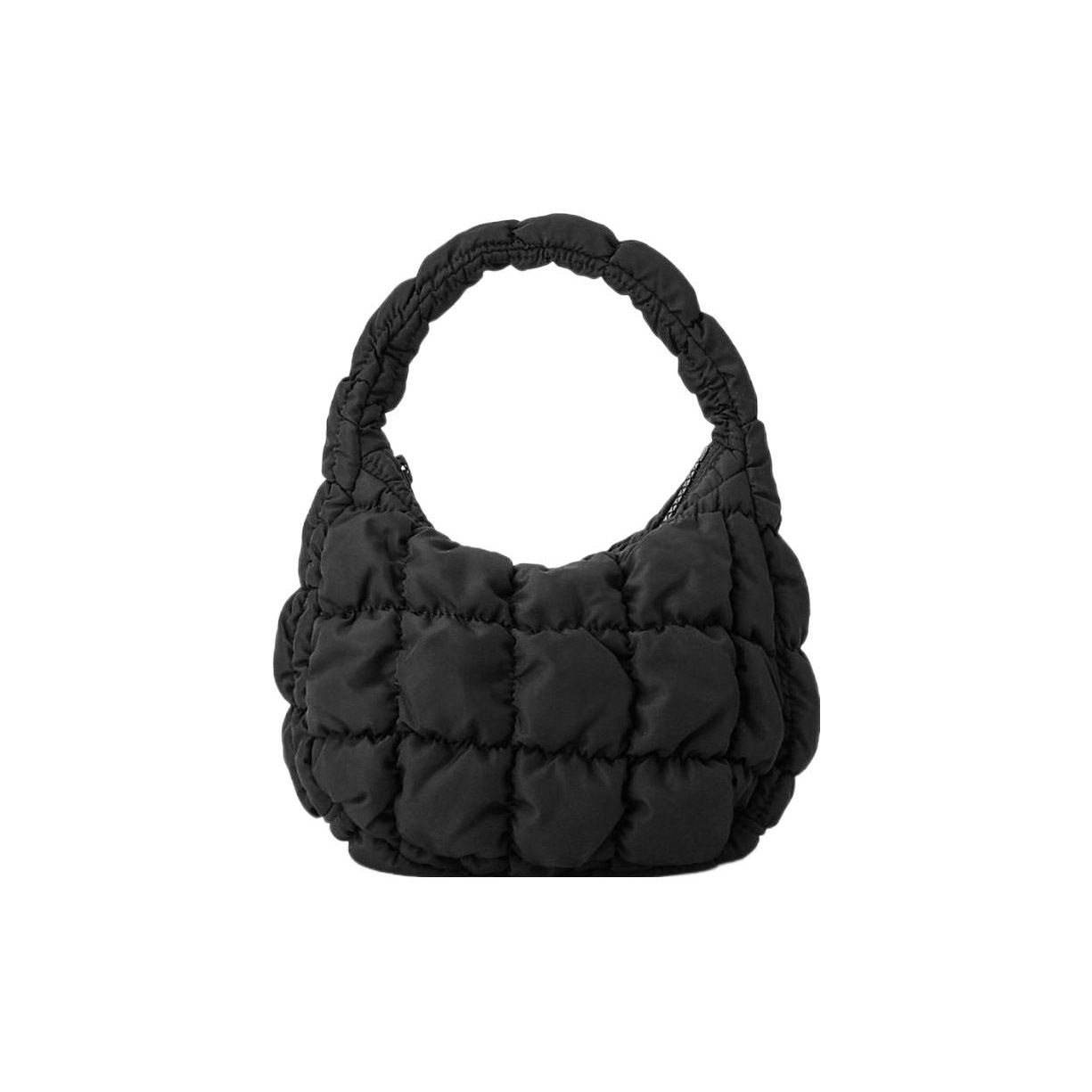 COS Quilted Texture Design Convenient Zipper Closure Fashion Trend Polyester Cloud Bag Tote Mini Women handbags Black 1171064001 One Size