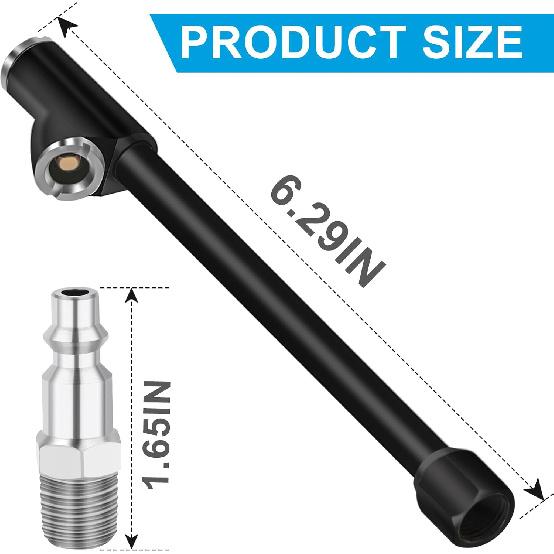 Air Chuck 6.2”, 1/4" FNPT Extended Dual Head Closed Tire Chuck with Quick Plug for Tire Inflator Gauge and Air Compressor Accessories (1 Pack)