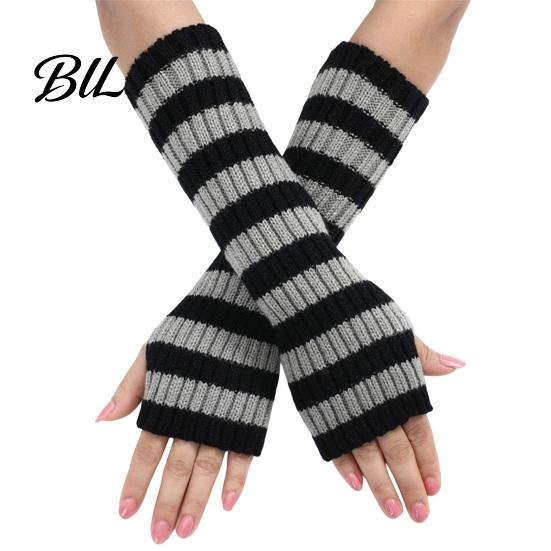 Outdoor Sports Warmers Striped Knitted Arm for Women, Fingerless Sleeves, Soft Comfortable Sleeves Typing Thermal Wrist Autumn Winter, Fashion