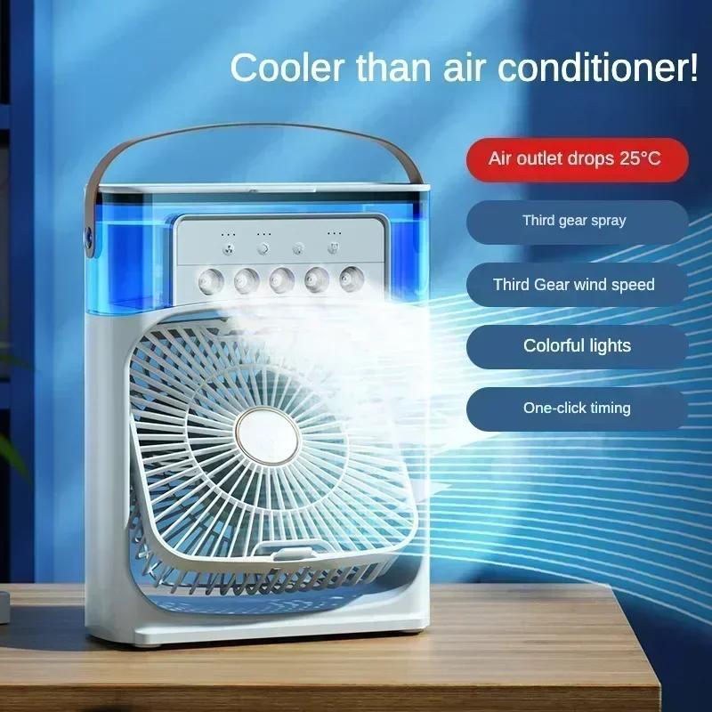 Mini přenosný chladicí ventilátor s USB nabíjením, klimatizace s vodní mlhou, LED noční světlo pro domácí kancelářský stůl, zvlhčovač