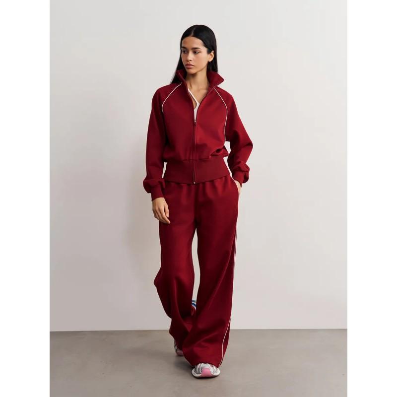 Womens Casual Commute Outfit Long Sleeve Zip Cardigan Loose Pants Set