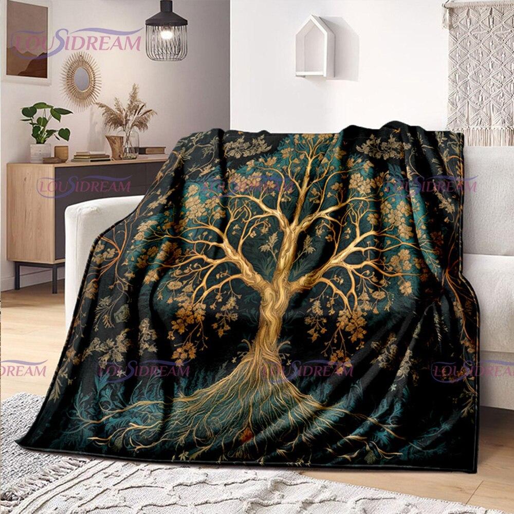 Celtic Style Tree of Life Blanket Tree of Life Wiccan Flannel Blanket Soft Warm Blanket Couch Bed Chair Decor Camping Gifts