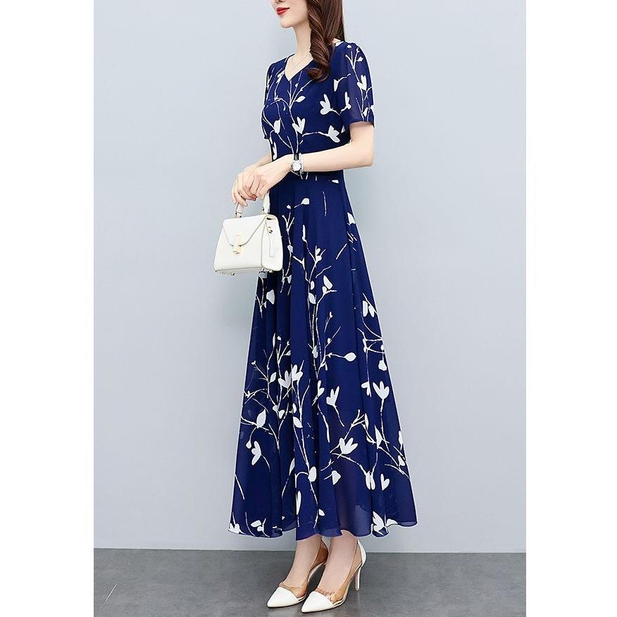 Floral Print Plus Size Slimming Short Sleeve Dress for Mature Women