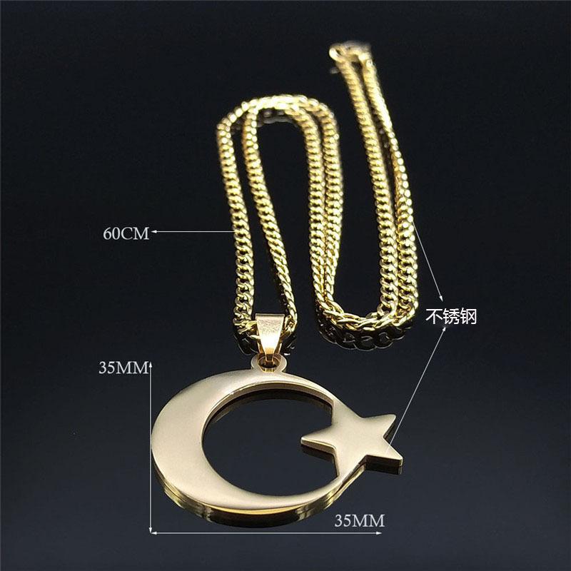 HNSP Turkey Star Moon Stainless Steel Pendant Chain Necklace For Men Women Zircon Accessories