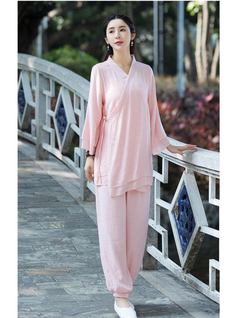 Women's Ethnic-Style Cotton Linen Zen Suit - Perfect for Tea Ceremony, Tai Chi, or Yoga