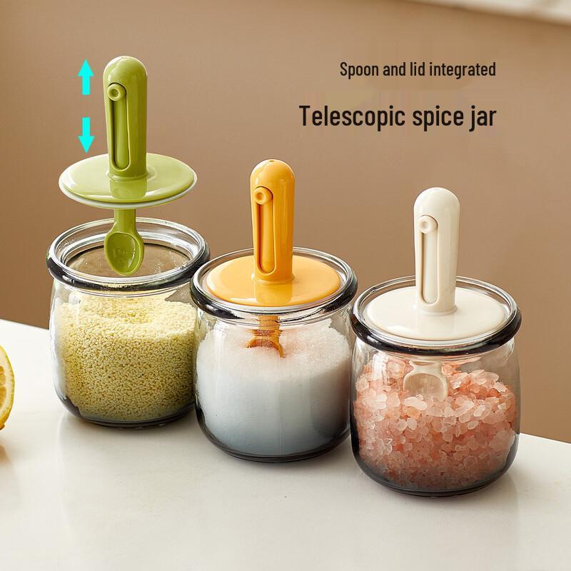 Ausziehbarer Glas-Gewürzbehälter mit Löffeldeckel