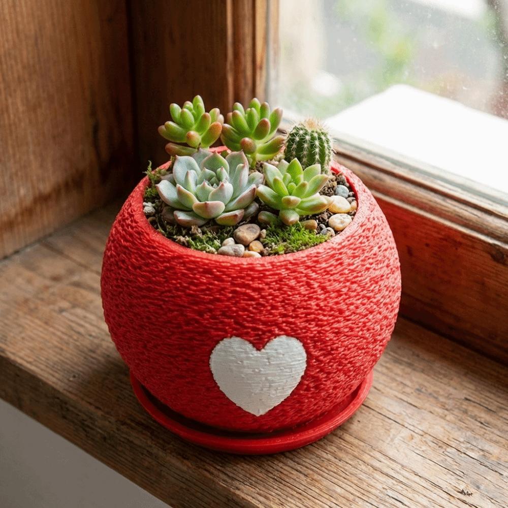 Mini 3D Printed Plant Pot Heart Pattern Eco-Friendly Planter Unique Bonsai Pots Office