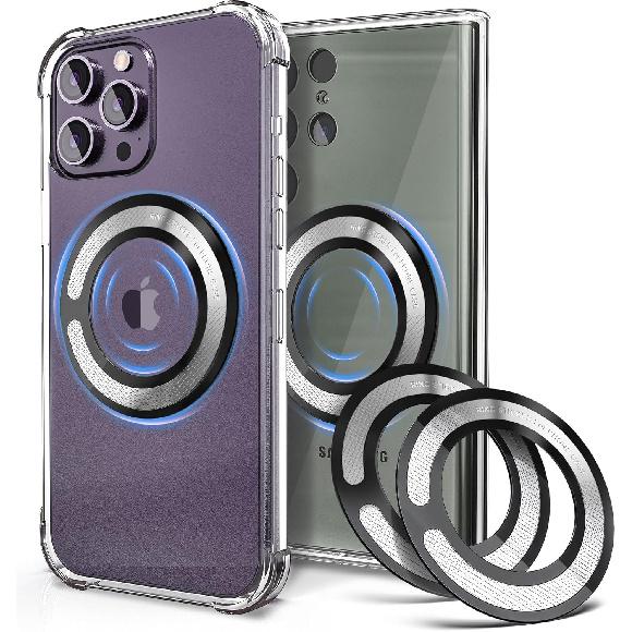 4Pcs Adapter Ring for Magsafe, Magnet Adapter, Magsafe Sticker with 3M Adhesive, Black Metal Loop for Wireless Charger/Card Wallet/Car Mount/Battery