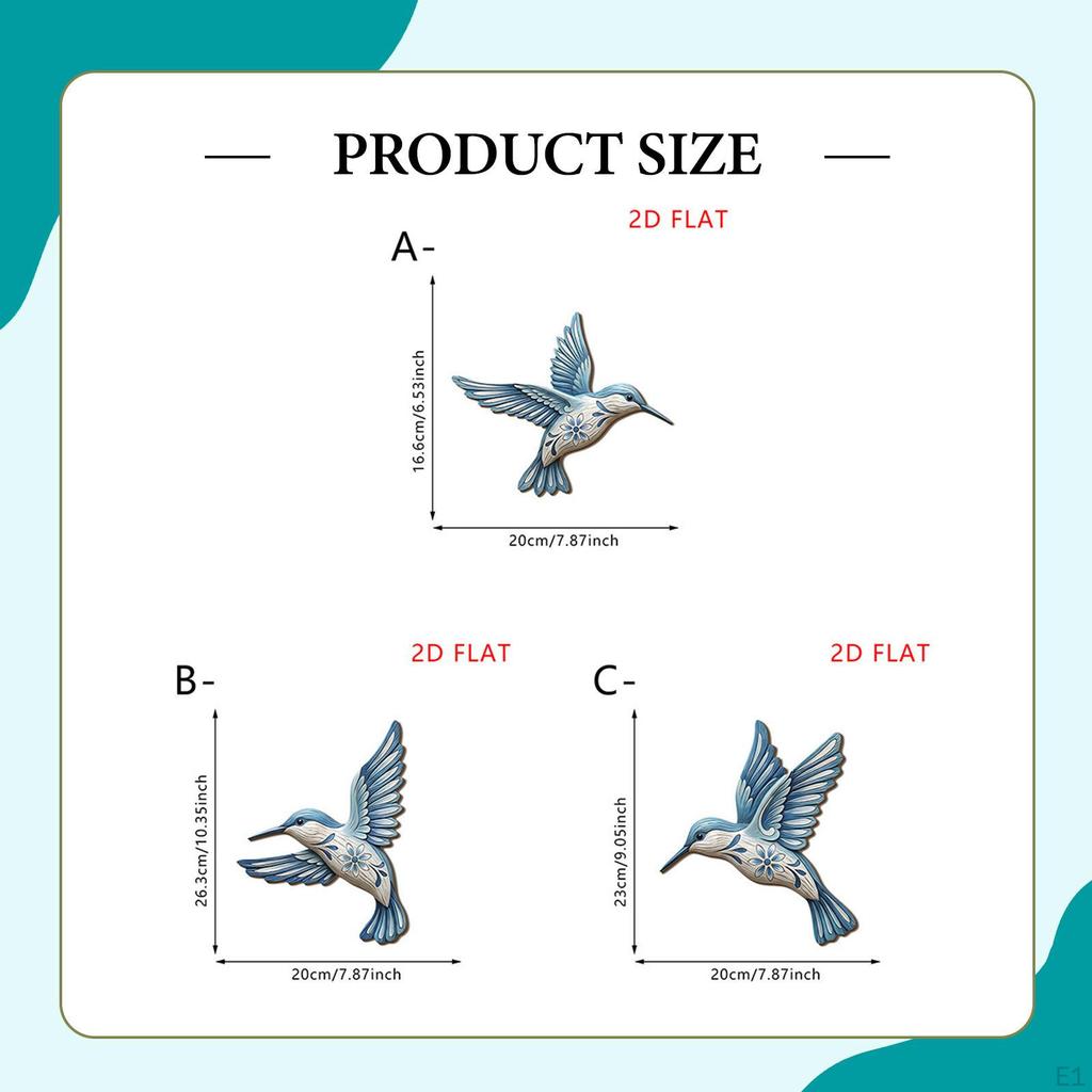 3Pcs Hummingbird Wall Decoration 2D Art Decor Cute Artwork Hanging for Living Room Hallway