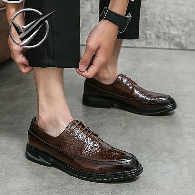 Lässige Trendschuhe Jugend Lederschuhe Krokodilmuster Schnürschuhe Lederschuhe Frühling Barber Trendschuhe