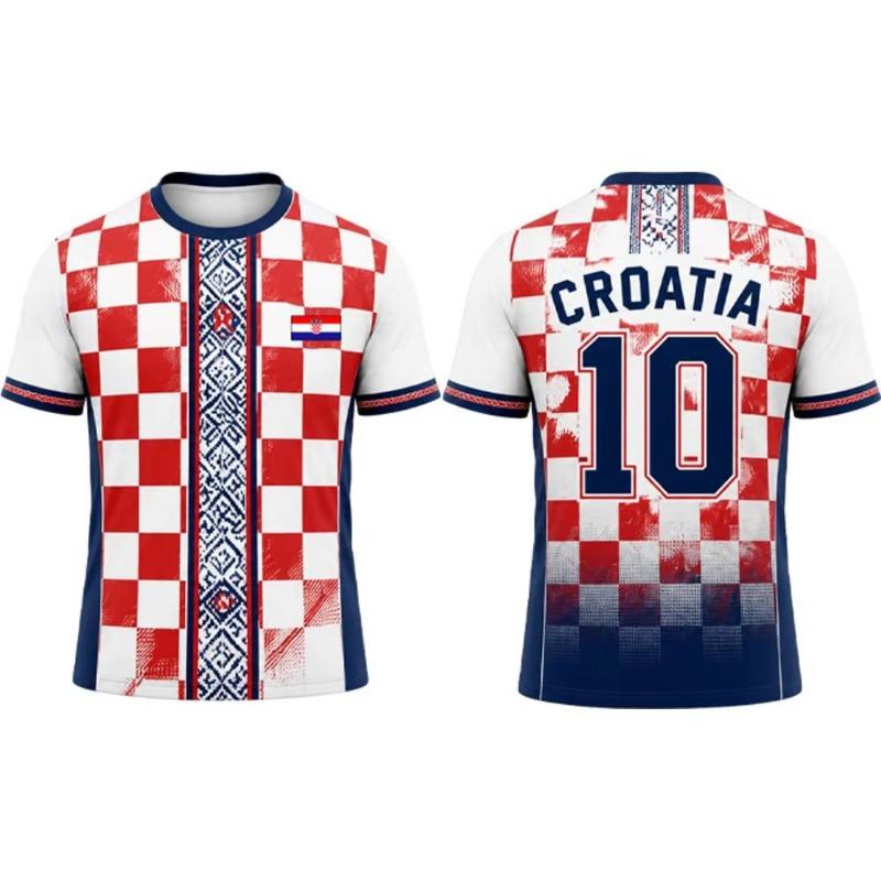 Kids Men's Croatia Soccer Jersey Checkerboard Folk Pattern Graphic Quick Dry Breathable Football Training T-Shirt for Fans
