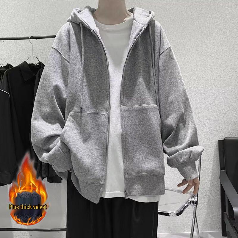 Men's Retro Stand Collar Zipper Cardigan Hoodie - American Style, Spring/Autumn, High-End, Wear-Resistant Jacket