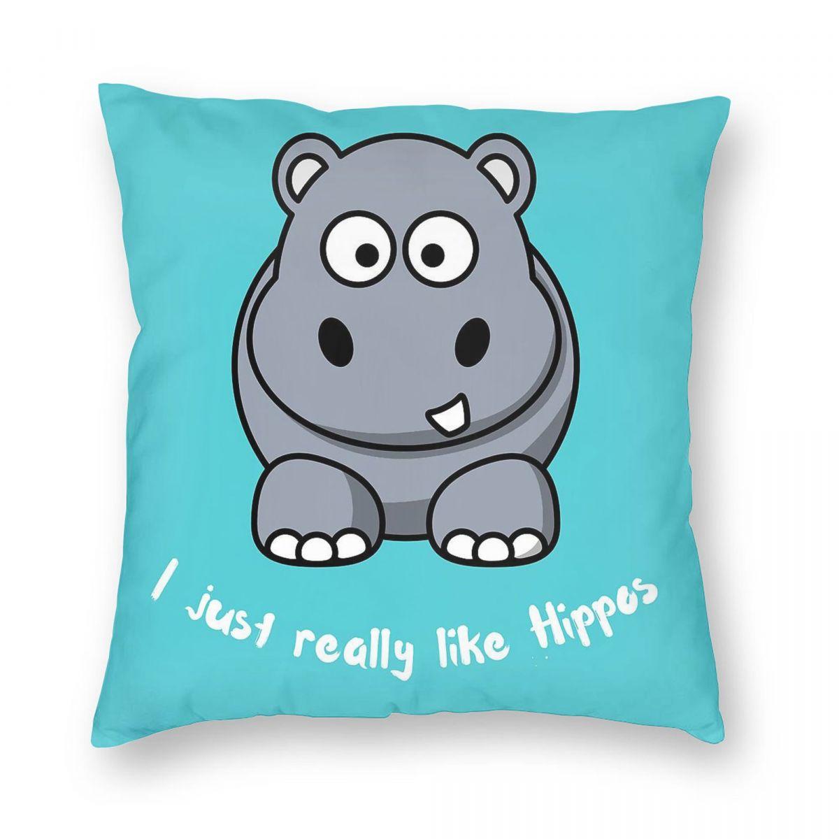 I Just Really Like Hippos Pillowcase Polyester Linen Velvet Creative Zip Decorative Pillow Case Sofa Seater Cushion Case x 30x30cm