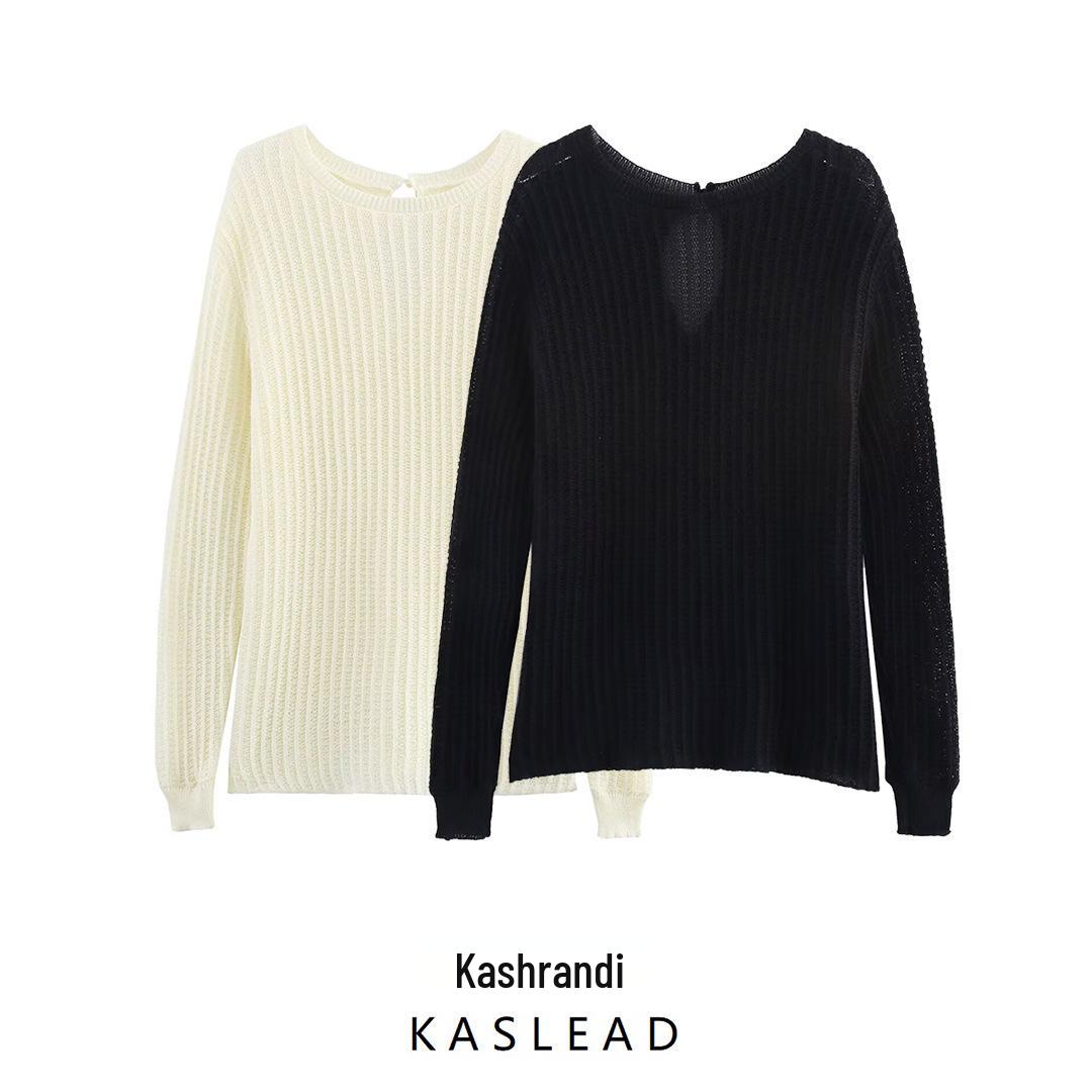 

2025 Spring European-American Style Loose Belted Long Sleeve Knit Sweater for Women Large