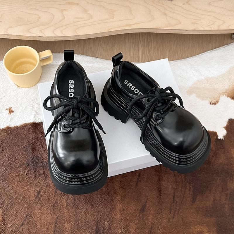 Small Leather Shoes Women's 2025 Spring and Autumn New British Style Heightening Black Versatile Muffin Jk Shoes Platform Casual Loafers