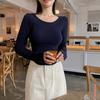 Fashion Long Sleeve Round Neck Casual T-shirt Women Elegant Spring and Winter Slim Fit Woman Tshirts Solid Base Thin Office Ladies Crop Tee Tops 26003