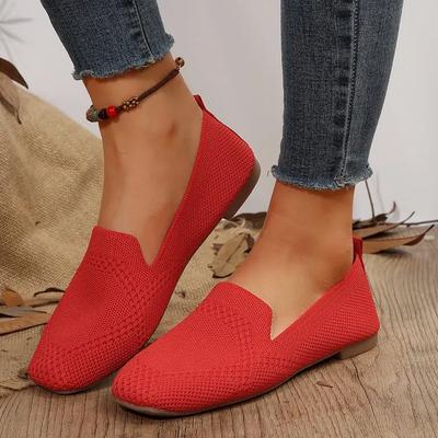 Fashion 2024 New Women Square Toe Flat Shoes Solid Color Knitted Slip On Shoes Casual Breathable Ballet Flats Women Shoes Ladies Loafers