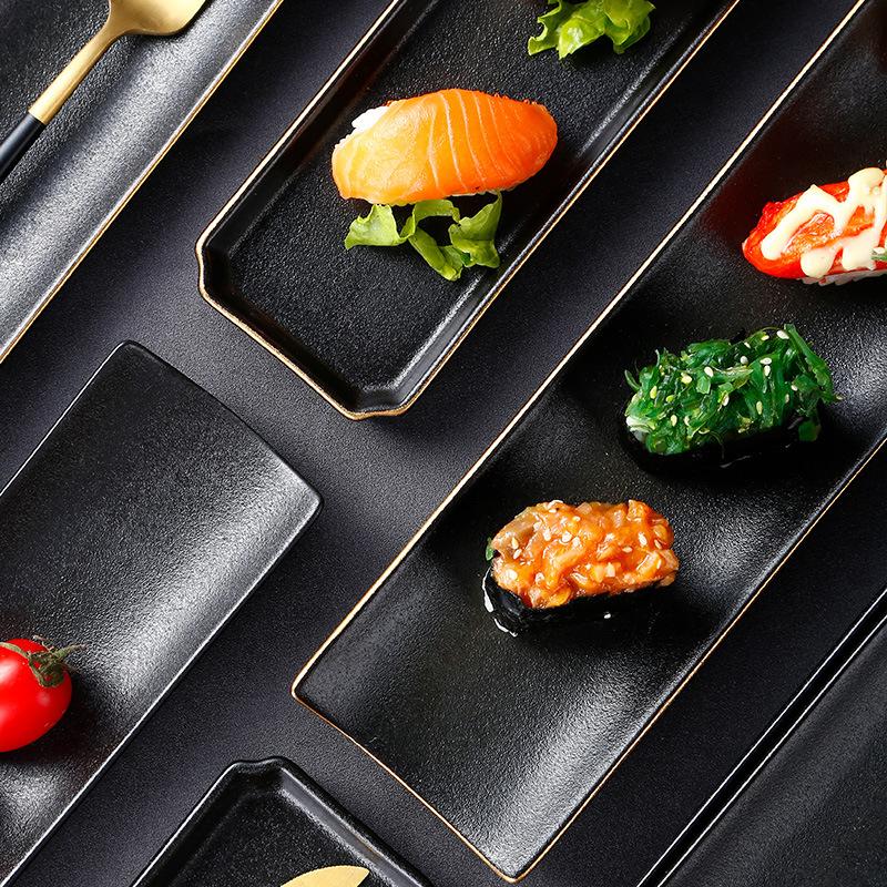 El Creative Ceramic Plate Japanese Cuisine Rectangular Phnom Penh Plate Sushi Plate El Restaurant Pure Black  Pot Dish