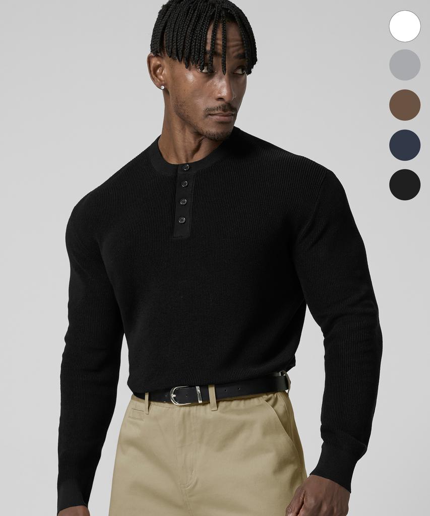 DRIX Washable Linen Henley Neck Muscle Fit Long Sleeve Knit_5 Colors