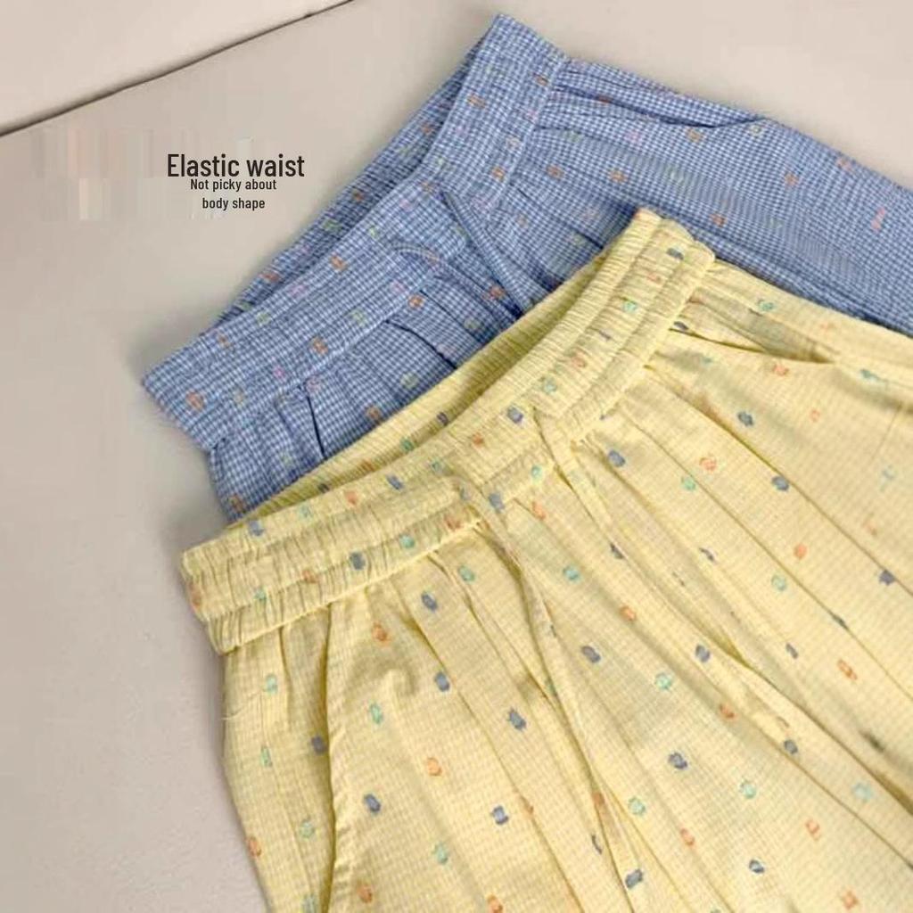 Women's High Waist Polka Dot Wide Leg Pants - Yellow