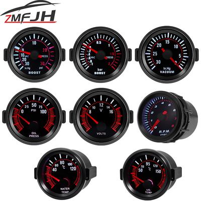 2" 52mm Smoke Lens Car Boost Gauge PSI Bar RPM Tachometer Water Temp Oil Temp Oil Pressure Voltmeter  Vacuum For 12V Car