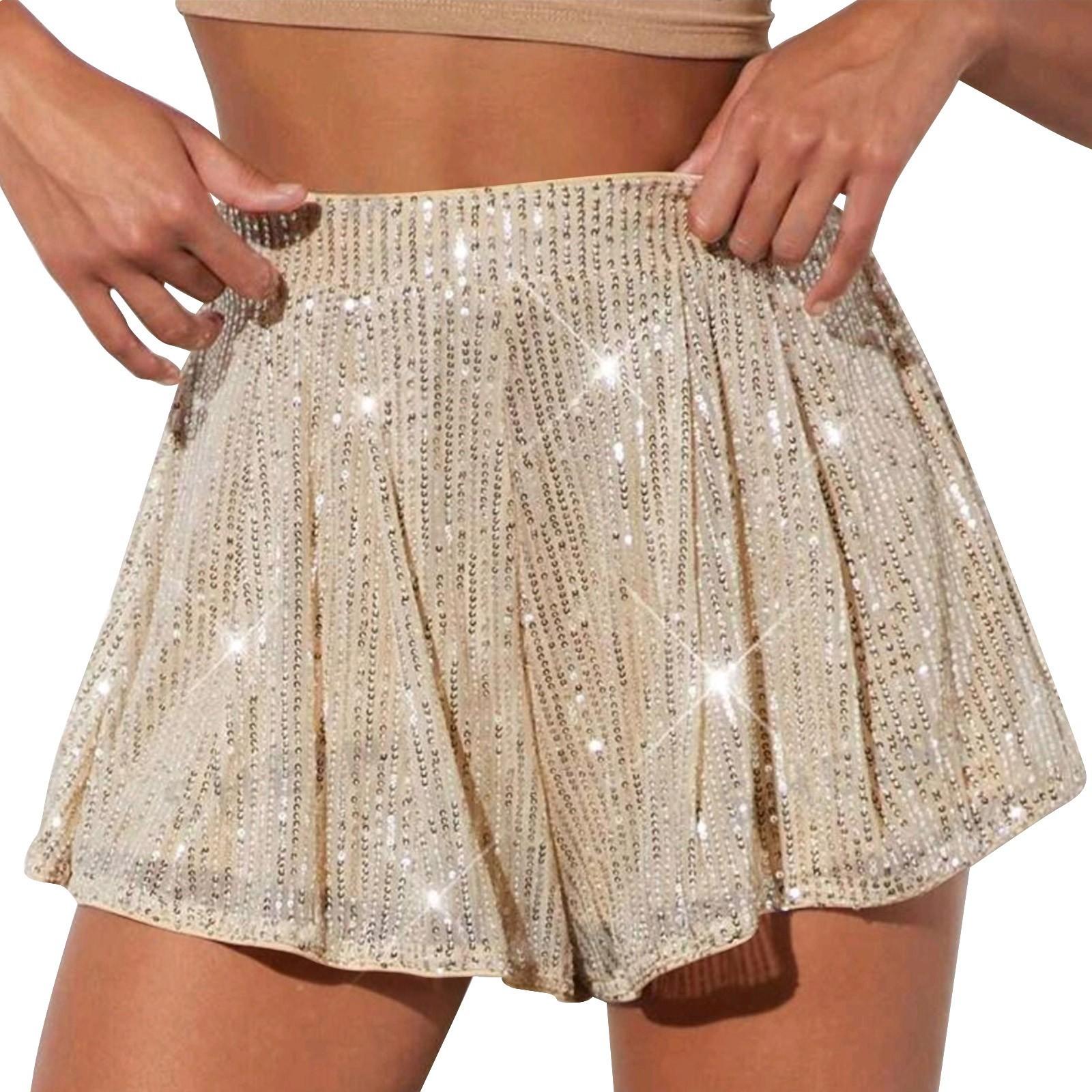 

Women High Waist Casual Shorts Sequined Sparkle Loose Fit Stretchy Waistband Comfortable Summer Bottoms XL