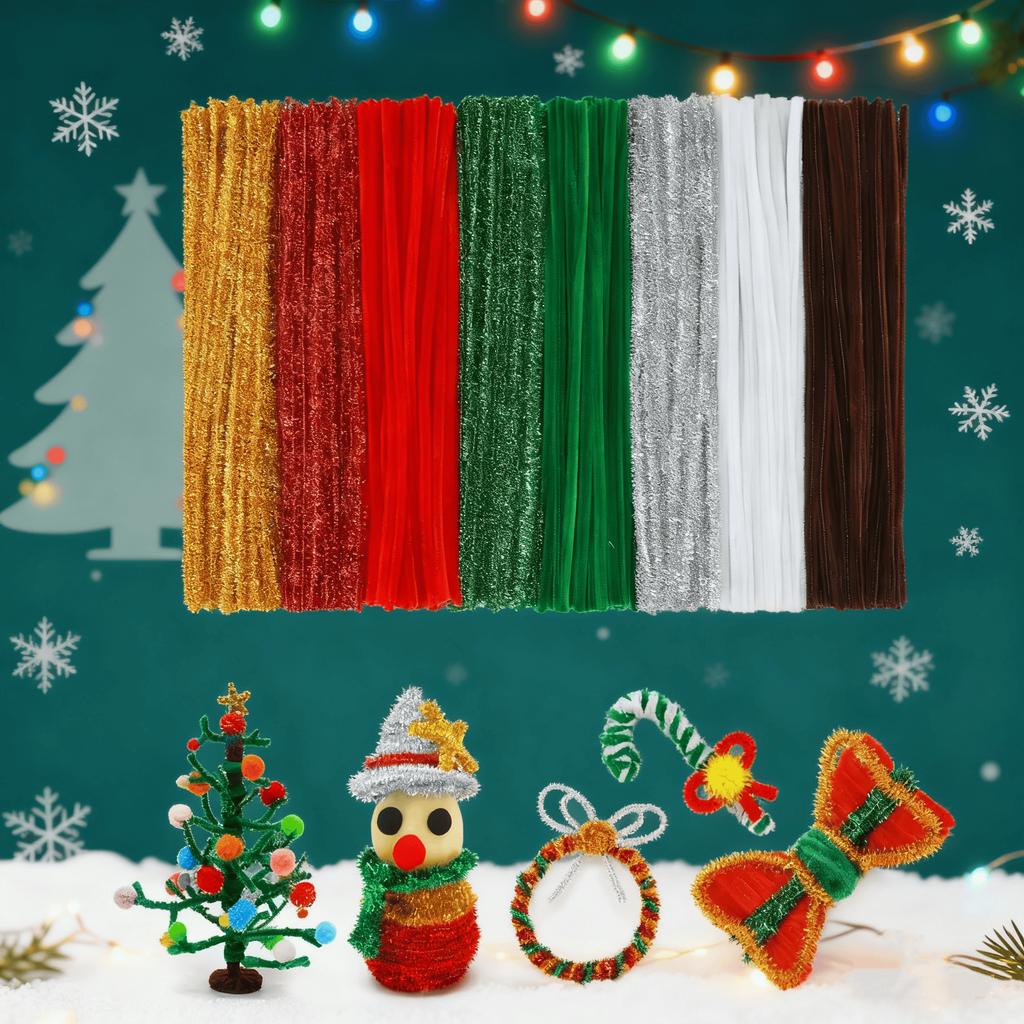 200/400 Pieces Christmas Pipe Cleaners, Thick Fluffy Chenille Stems, Pipe Cleaner Crafts for Arts & Crafts, Perfect for Making