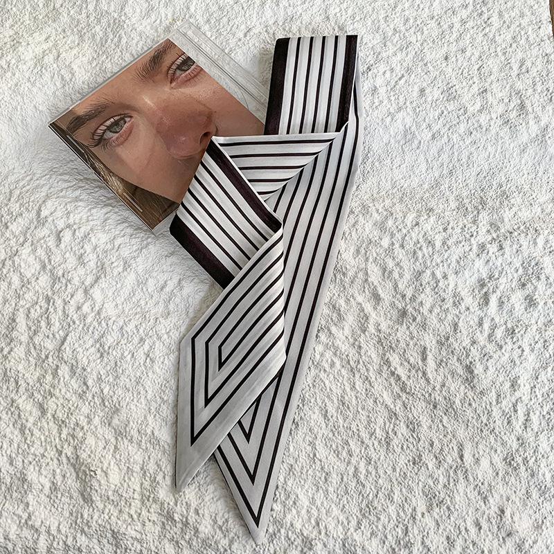 Stylish and simple striped silk scarf temperament versatile long scarf hair tie bag decoration multi-functional small streamer