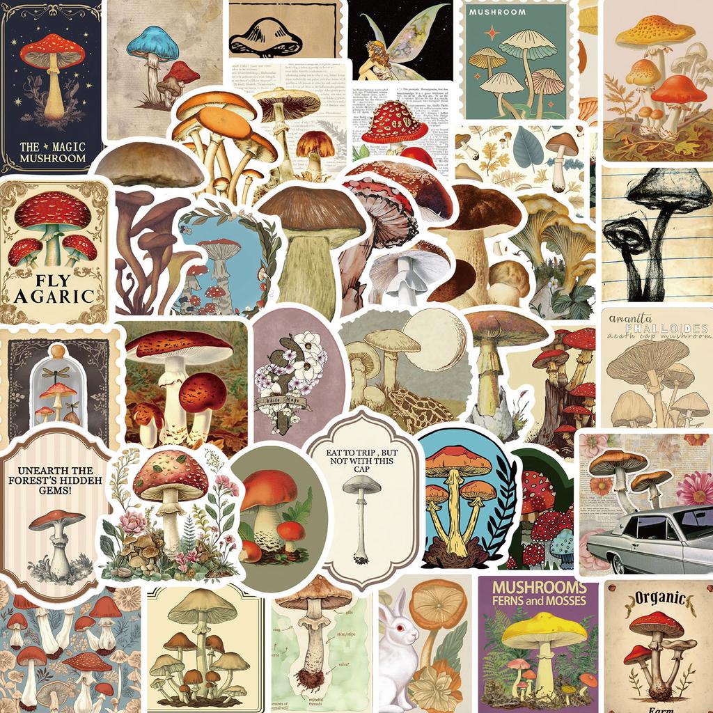 50 Cartoon New Style Retro Mushroom Graffiti Stickers Decorate Guitar Notebook Suitcase DIY Waterproof