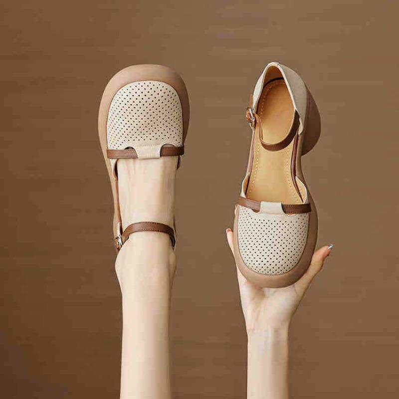 Baotou Thick-soled One-piece Slip-on Roman-style Sandals, Slip-on Shoes with Holes, French-style Thick Heel High Heels