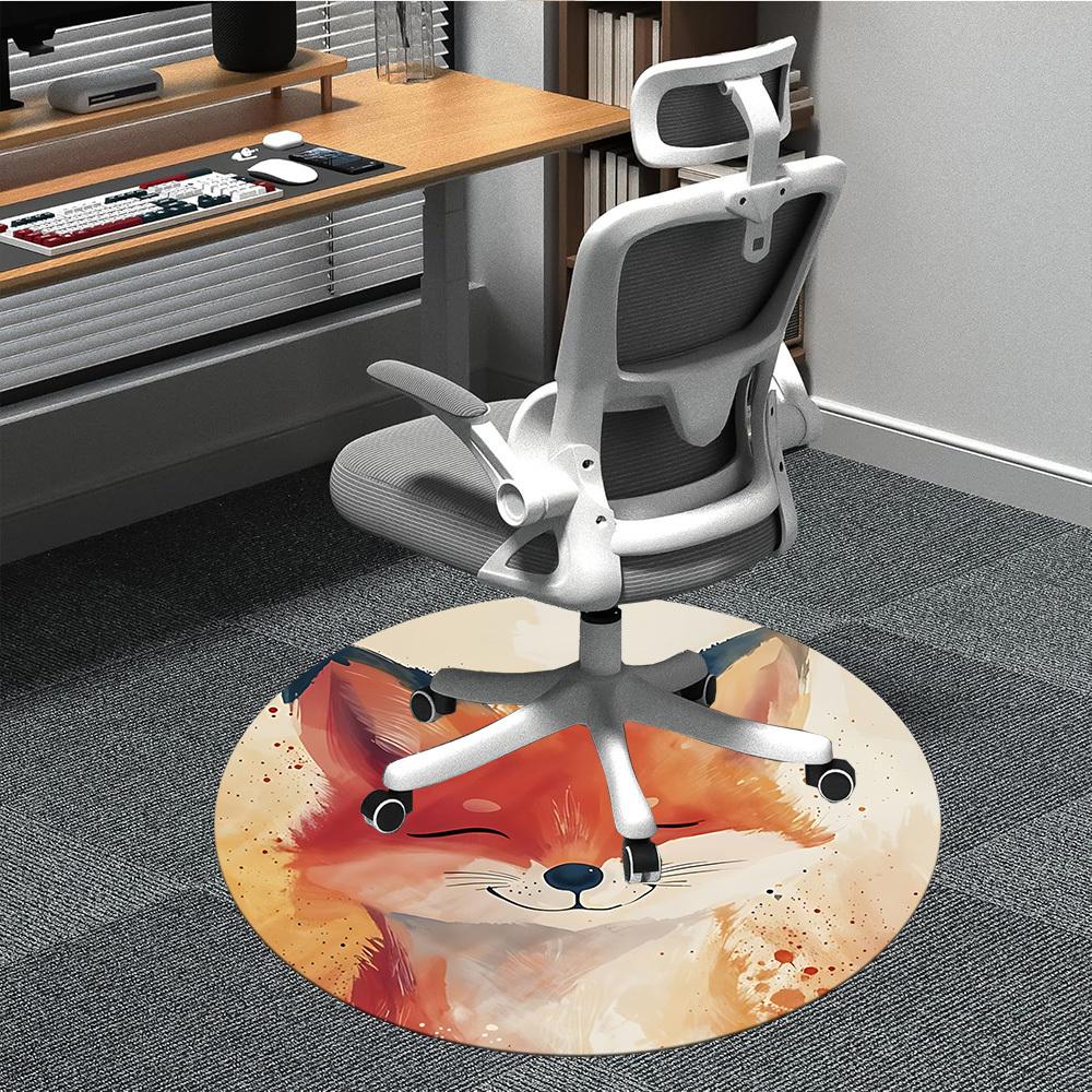 

1pc Fox Art Office Round Area Rug, Indoor Mat Suitable ForOffice, Under Office Chairs Bedroom Living Room Home Decor, Room Deco, D025 80cm by 80cm