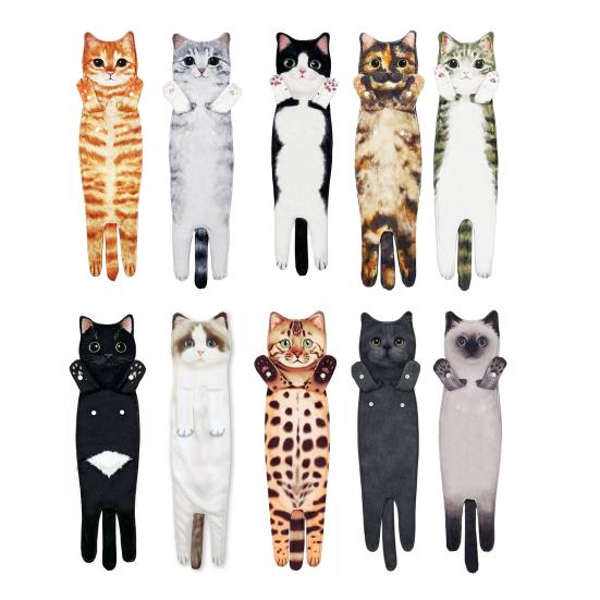 Ręcznik do rąk 3D Kotek Kitty Ręcznik do rąk z zatrzaskami Wiszący Dekoracyjny Miękki Chłonny Szybkoschnący Ręcznik do twarzy Artykuły łazienkowe