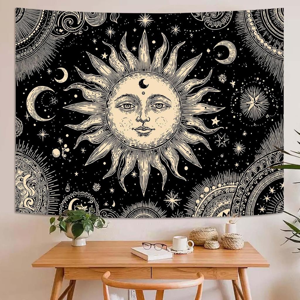 Tapestry Vintage Celestial Sun Moon Tapestries Starry Sky Wall Hanging Mystical Astrology Line Art Decor Bedroom Dormitory