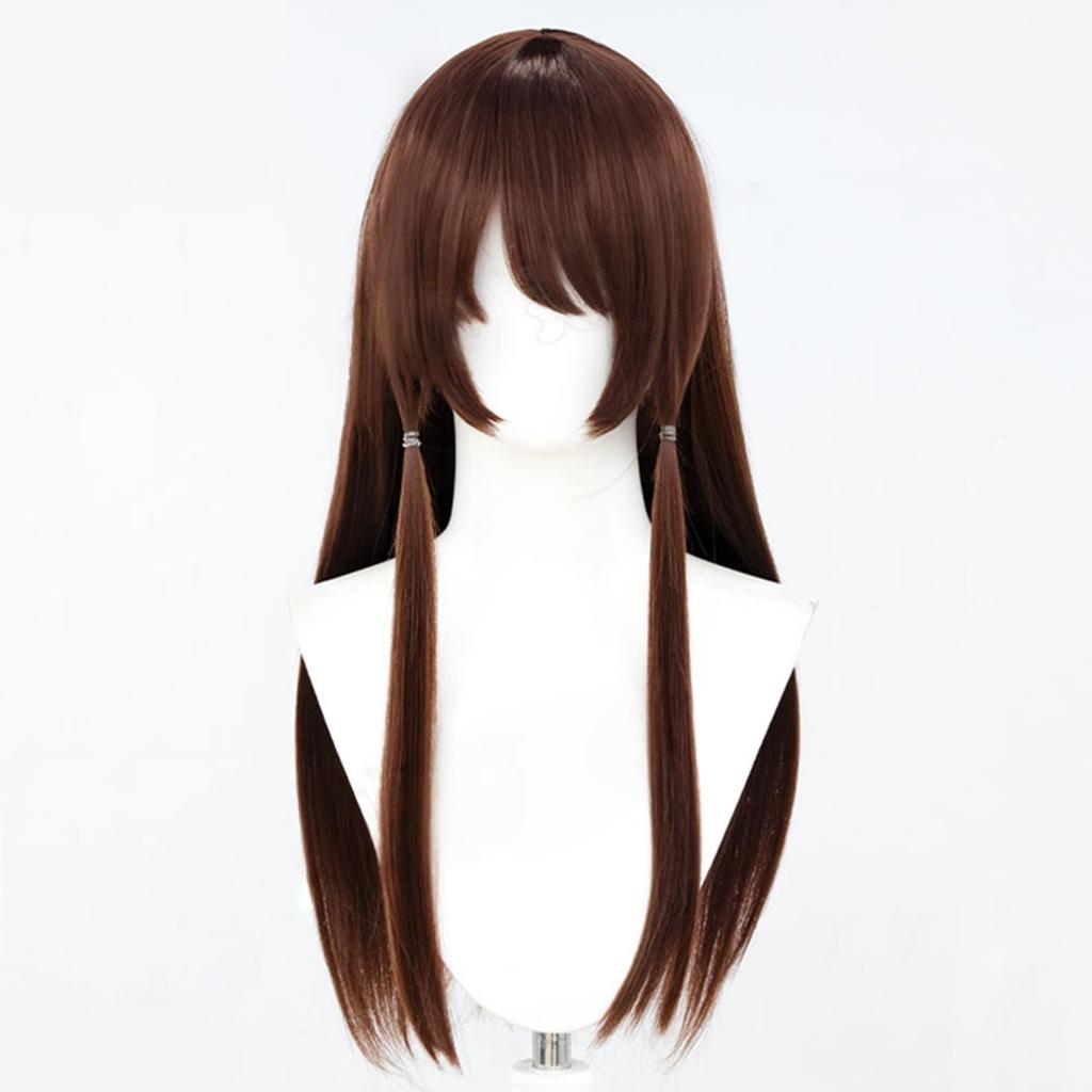 Reimu Hakurei Cosplay Wig, Brown Hair, Three Straight Ponytails, Heat Resistant, Costume Accessory for Disguise, Party, Halloween, Fancy Dress (Reimu