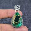 Naturlig Kobber Malakitt Edelsten 925 Sterling Sølv Smykke Anheng 1,97" ET-4783